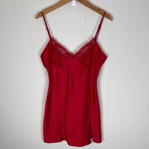 Vintage Y2K Victoria's Secret Womens Medium Red Satin Lace Chemise Slip Top